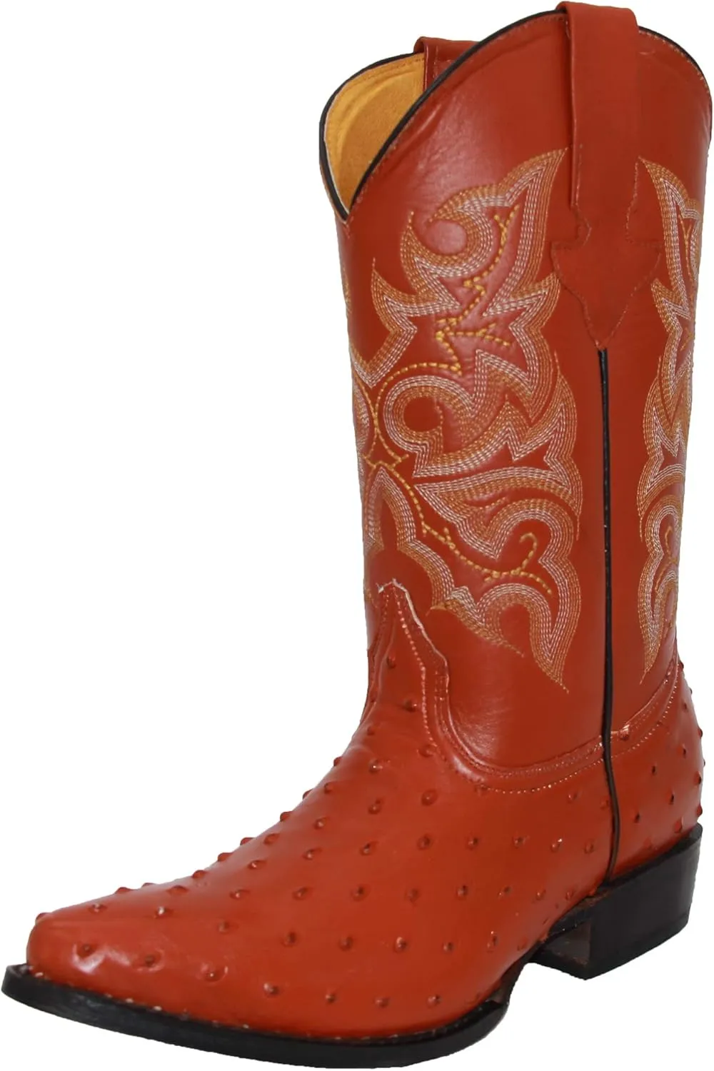 Western Shops Mens Leather Cowboy Boots Embossed Ostrich Quill Print Western Boot with Free Belt
