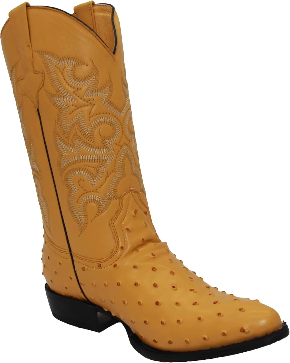 Western Shops Mens Leather Cowboy Boots Embossed Ostrich Quill Print Western Boot with Free Belt