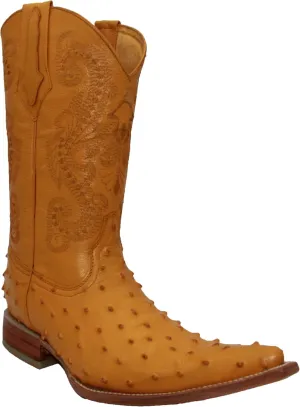 Western Shops Mens Leather Western Boot Embossed Ostrich Quill Print Cowboy Boot