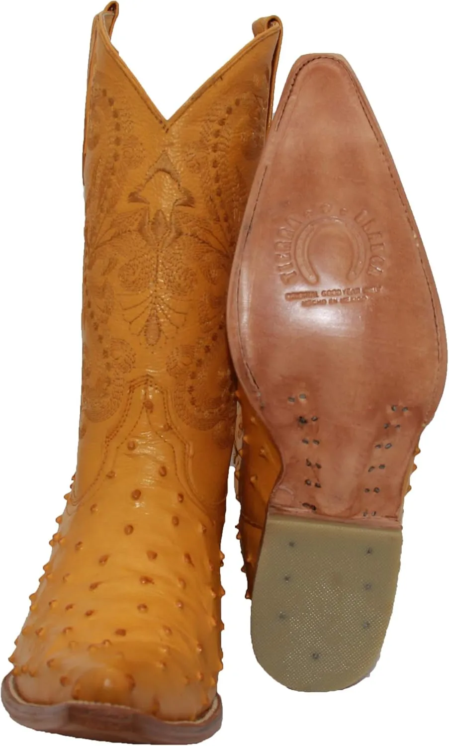 Western Shops Mens Leather Western Boot Embossed Ostrich Quill Print Cowboy Boot