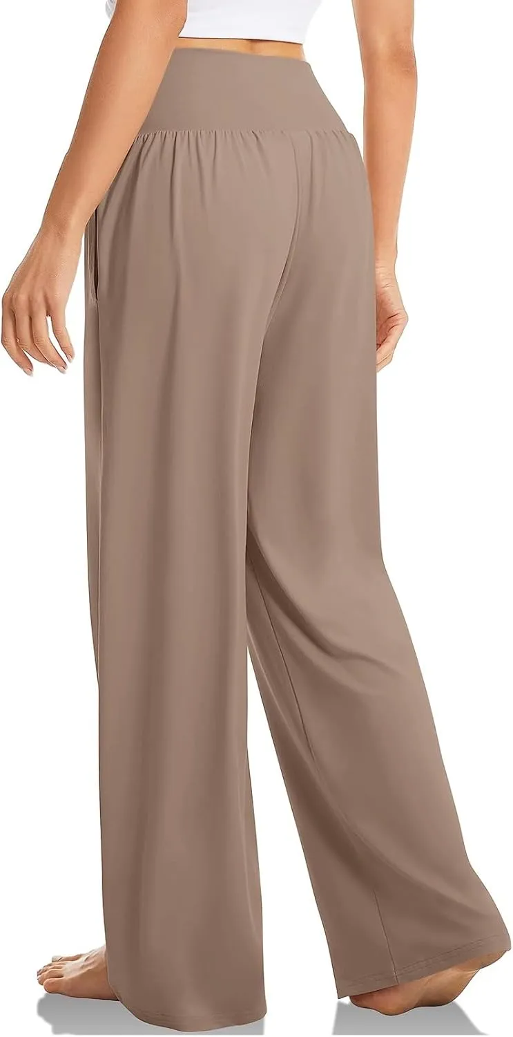 Wide Leg Yoga Pants Women Summer Lightweight Crossover Waist Athletic Pants Crossover Low Waist Running Workout Pants