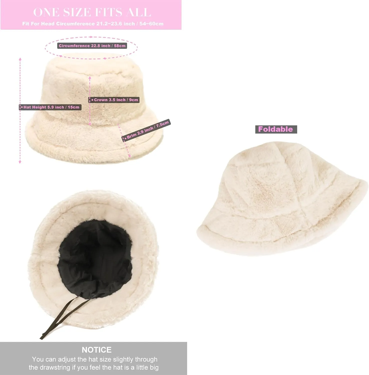 Winter Bucket Hat Fluffy Faux Fur Fisherman Cap for Women Men Solid Color Style