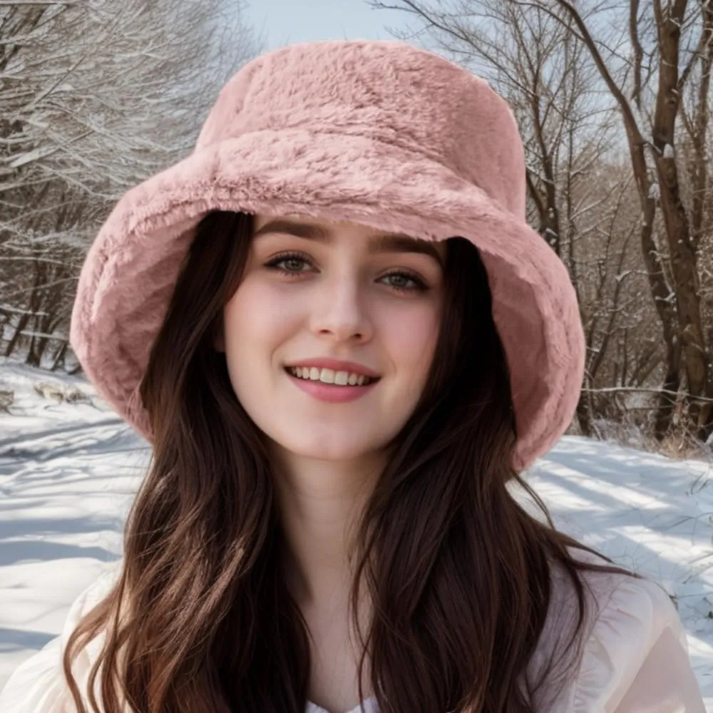 Winter Bucket Hats for Women Faux Fur Bucket Hat Fuzzy Hat Sherpa Hat Warm Plush Fisherman Fluffy Men Hat