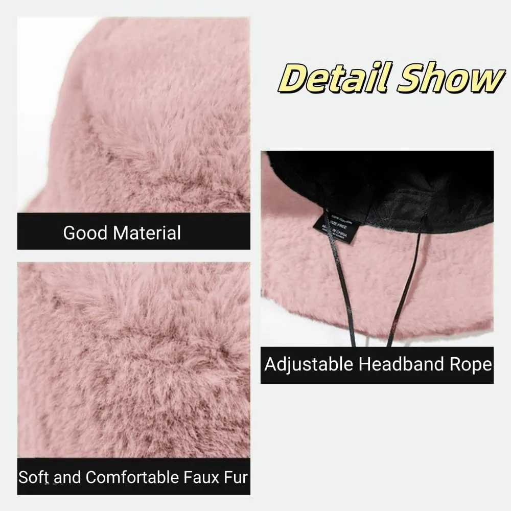 Winter Bucket Hats for Women Faux Fur Bucket Hat Fuzzy Hat Sherpa Hat Warm Plush Fisherman Fluffy Men Hat