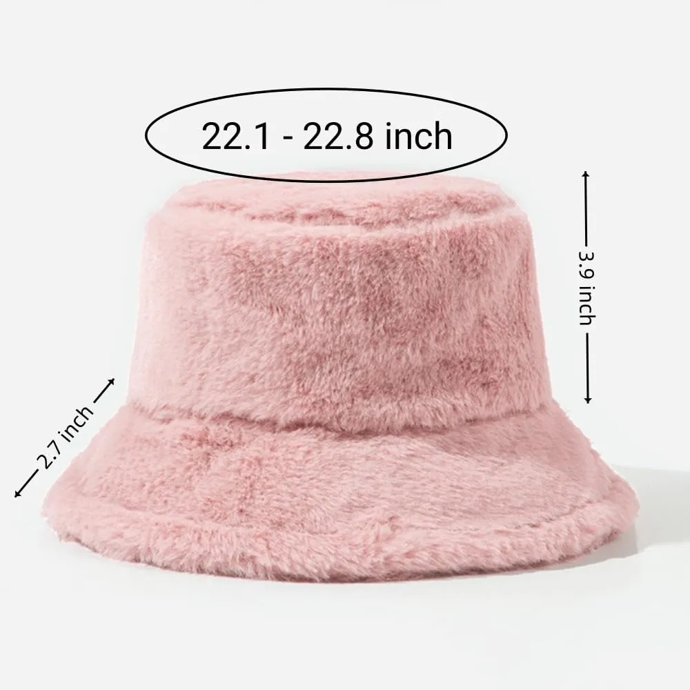 Winter Bucket Hats for Women Faux Fur Bucket Hat Fuzzy Hat Sherpa Hat Warm Plush Fisherman Fluffy Men Hat
