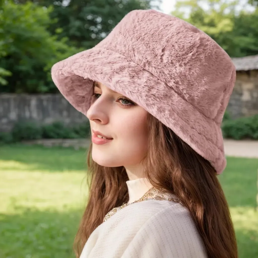 Winter Bucket Hats for Women Faux Fur Bucket Hat Fuzzy Hat Sherpa Hat Warm Plush Fisherman Fluffy Men Hat