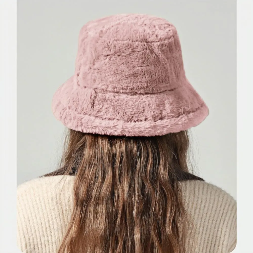 Winter Bucket Hats for Women Faux Fur Bucket Hat Fuzzy Hat Sherpa Hat Warm Plush Fisherman Fluffy Men Hat