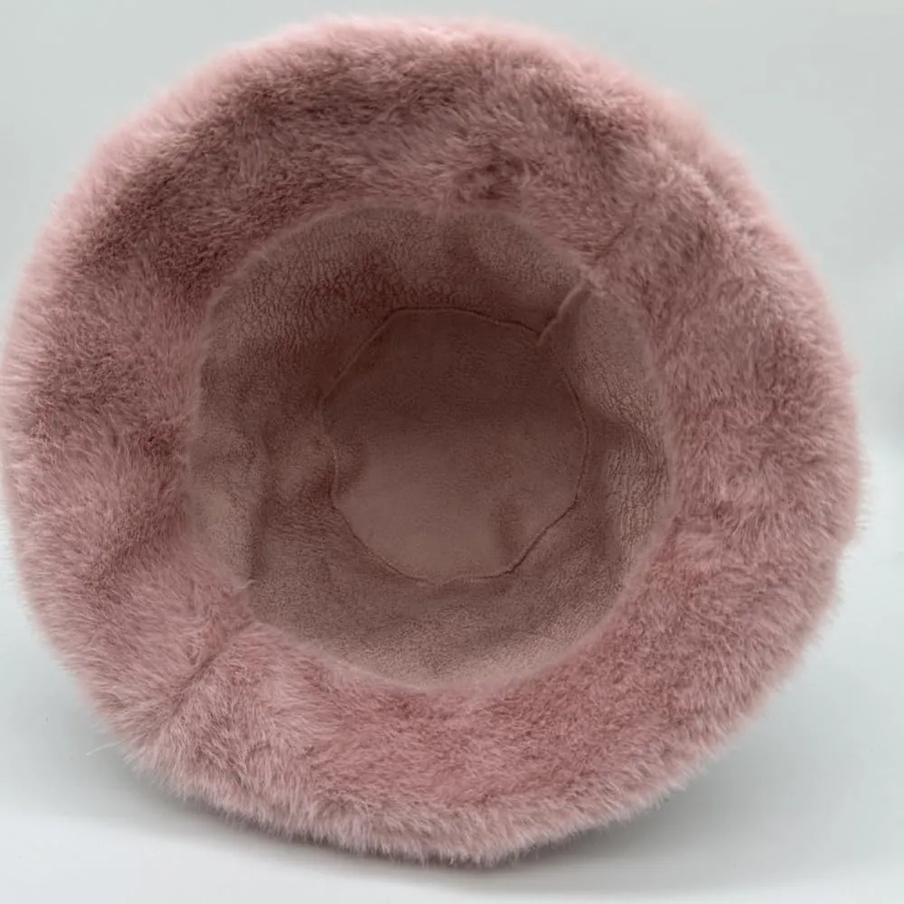 Winter Faux Fur Fuzzy Bucket Hat Fluffy Warm Hat Furry Fisherman Cap for Women