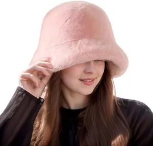 Winter Faux Fur Fuzzy Bucket Hat Fluffy Warm Hat Furry Fisherman Cap for Women