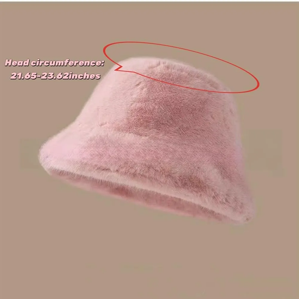 Winter Faux Fur Fuzzy Bucket Hat Fluffy Warm Hat Furry Fisherman Cap for Women