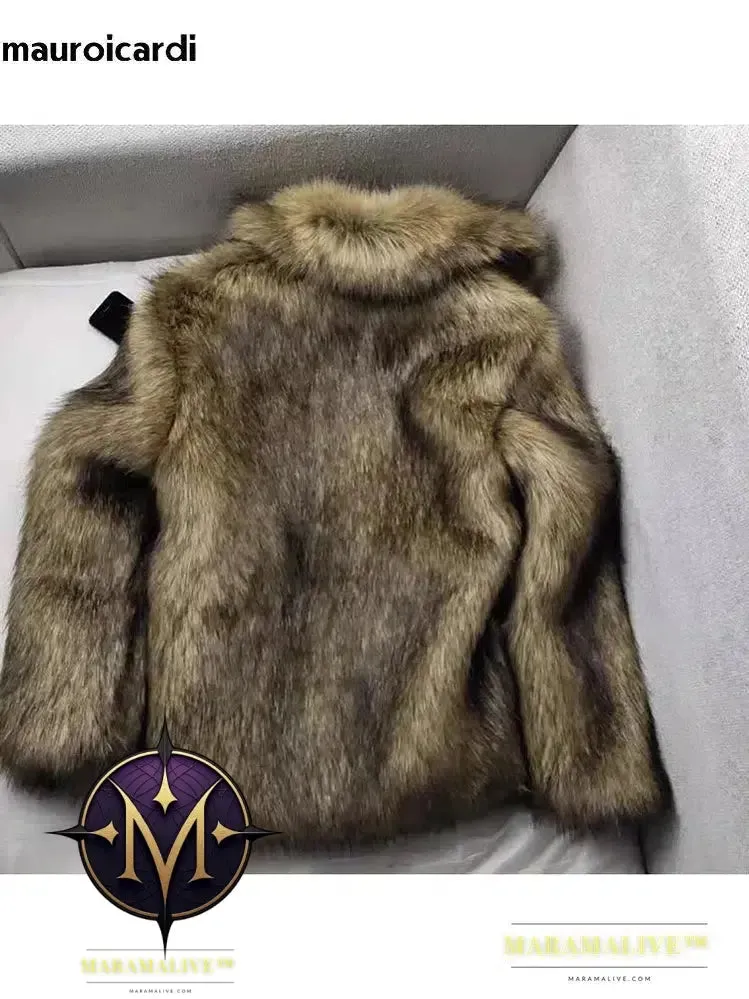 Winter Short Thick Warm Hairy Shaggy Faux Fur Coat Men Long Sleeve High Quality Luxury Fluffy Jacket 2023