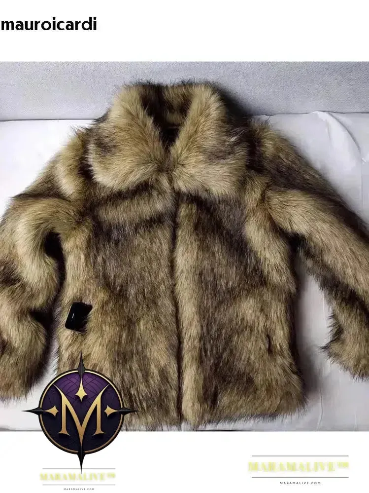 Winter Short Thick Warm Hairy Shaggy Faux Fur Coat Men Long Sleeve High Quality Luxury Fluffy Jacket 2023