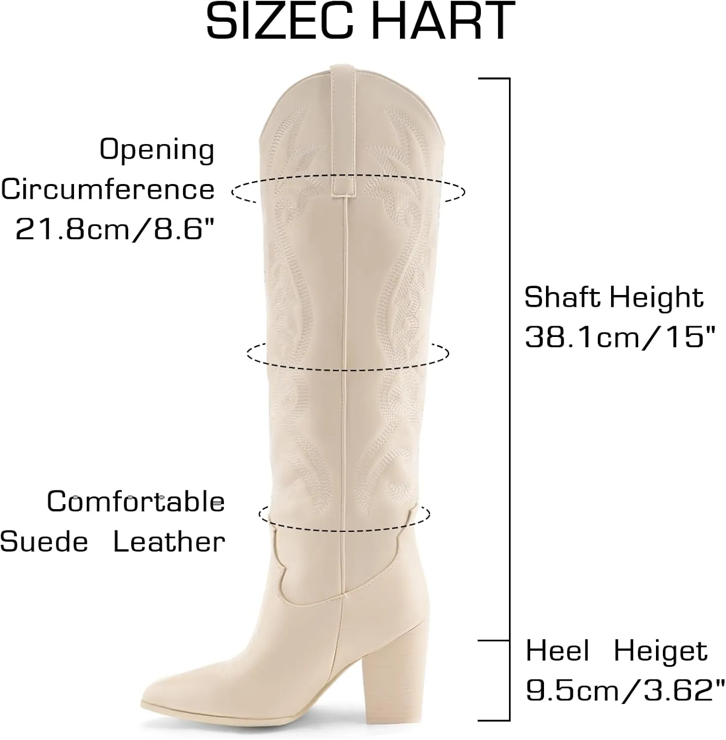 WIRALOMI Women Western Knee High Boots Embroidered Chunky Block Heel Cowboy Boots Pointed Toe Pull on Cowgirl Boots