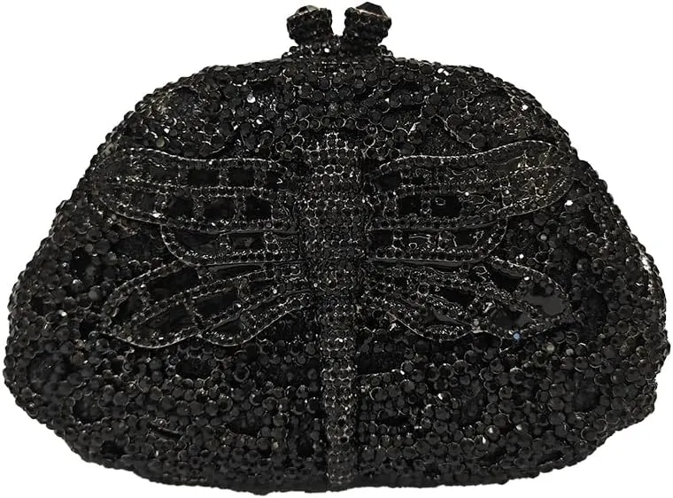 Women Cute Dragonfly Evening Clutch Purse Sparkly Rhinestone Crystal Handbag for Banquet Wedding Party Prom
