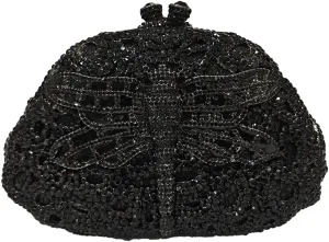 Women Cute Dragonfly Evening Clutch Purse Sparkly Rhinestone Crystal Handbag for Banquet Wedding Party Prom