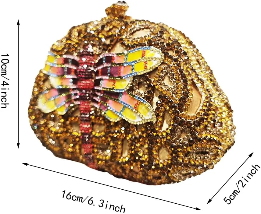 Women Cute Dragonfly Evening Clutch Purse Sparkly Rhinestone Crystal Handbag for Banquet Wedding Party Prom