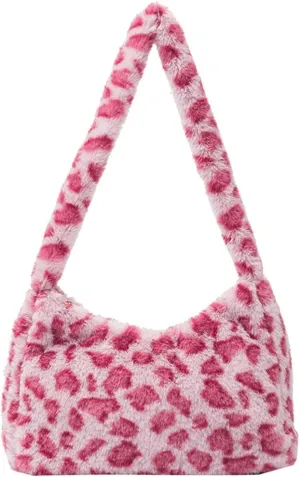 Women Fluffy Faux Fur Cow Print Shoulder Bag Clutch Purse Underarm Handbag Satchel Zipper Tote Bag Purse