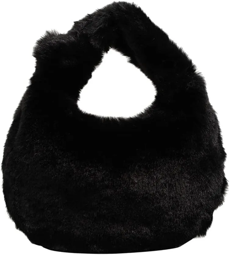 Women Plush Tote Bag Fluffy Underarm Purse Faux Fur Shoulder Handbag Fuzzy Tied Bag Winter Christmas Gifts