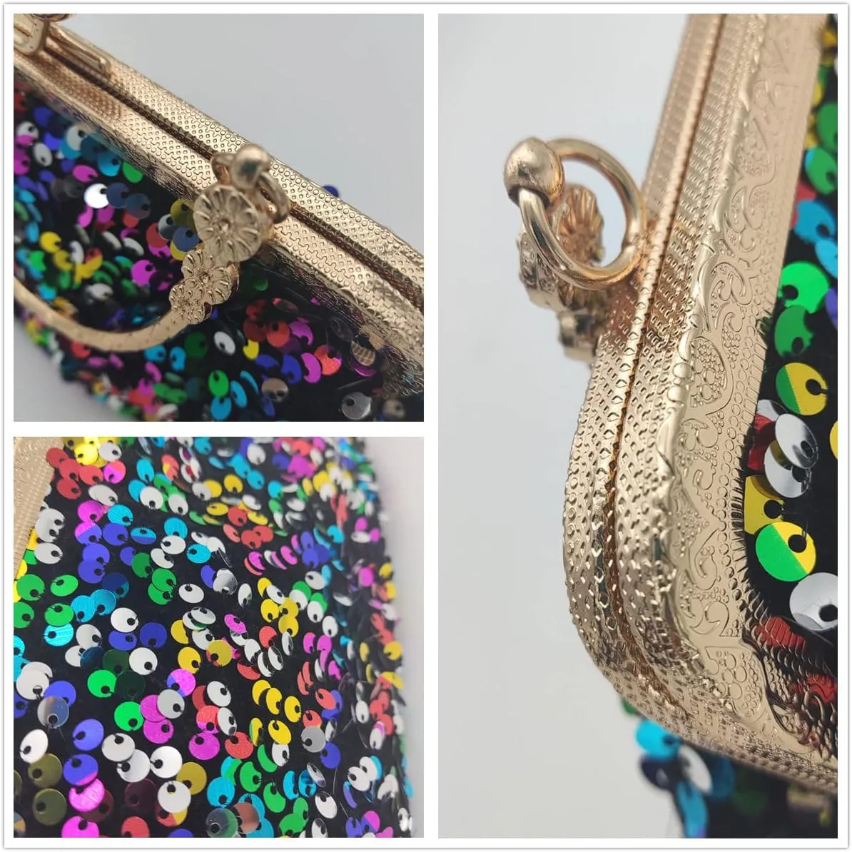 Women Sequins Evening Handbag Glitter Top Handle Purse Chain Cross-body Bag