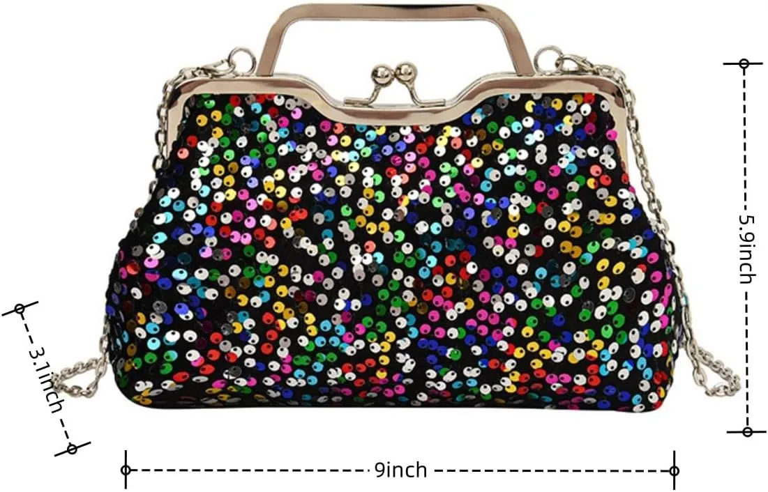 Women Sequins Evening Handbag Glitter Top Handle Purse Chain Cross-body Bag