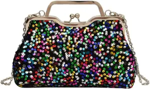 Women Sequins Evening Handbag Glitter Top Handle Purse Chain Cross-body Bag