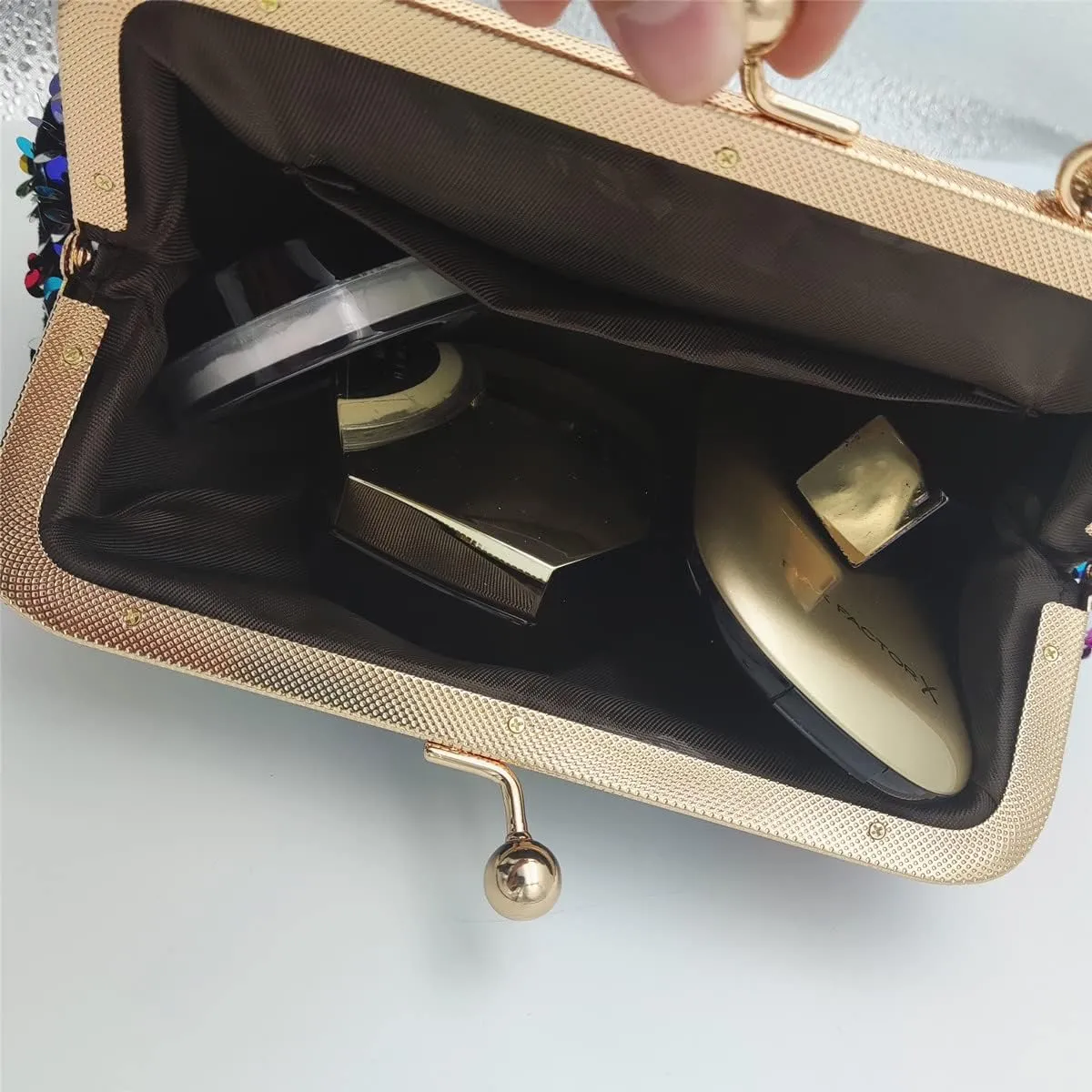 Women Sequins Evening Handbag Glitter Top Handle Purse Chain Cross-body Bag