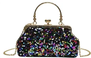 Women Sequins Evening Handbag Glitter Top Handle Purse Chain Cross-body Bag