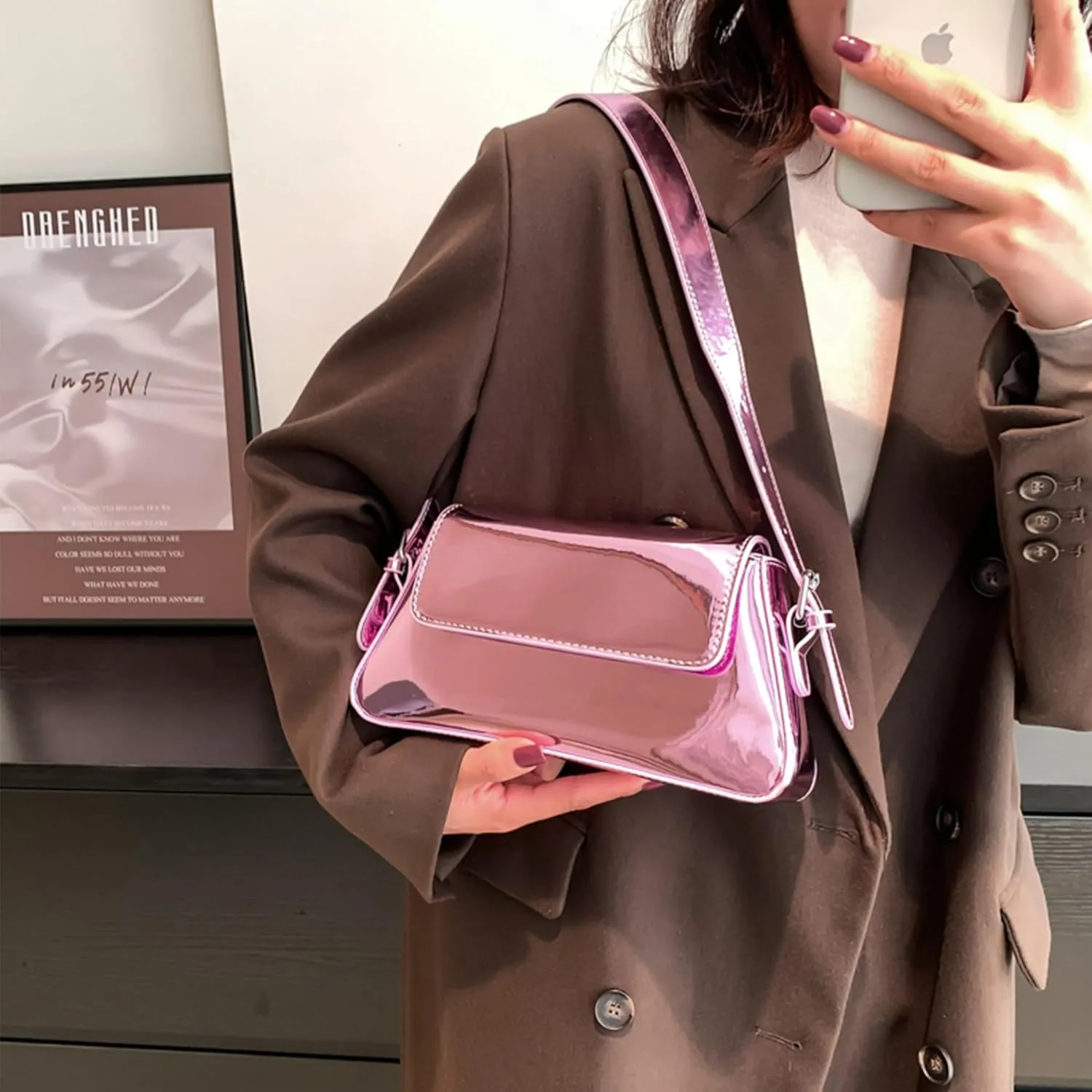 Women Small Shoulder Bag Cute Hobo Tote Handbag Evening Clutch Bag Y2k Sparkly Silver Purse for Party Prom Wedding