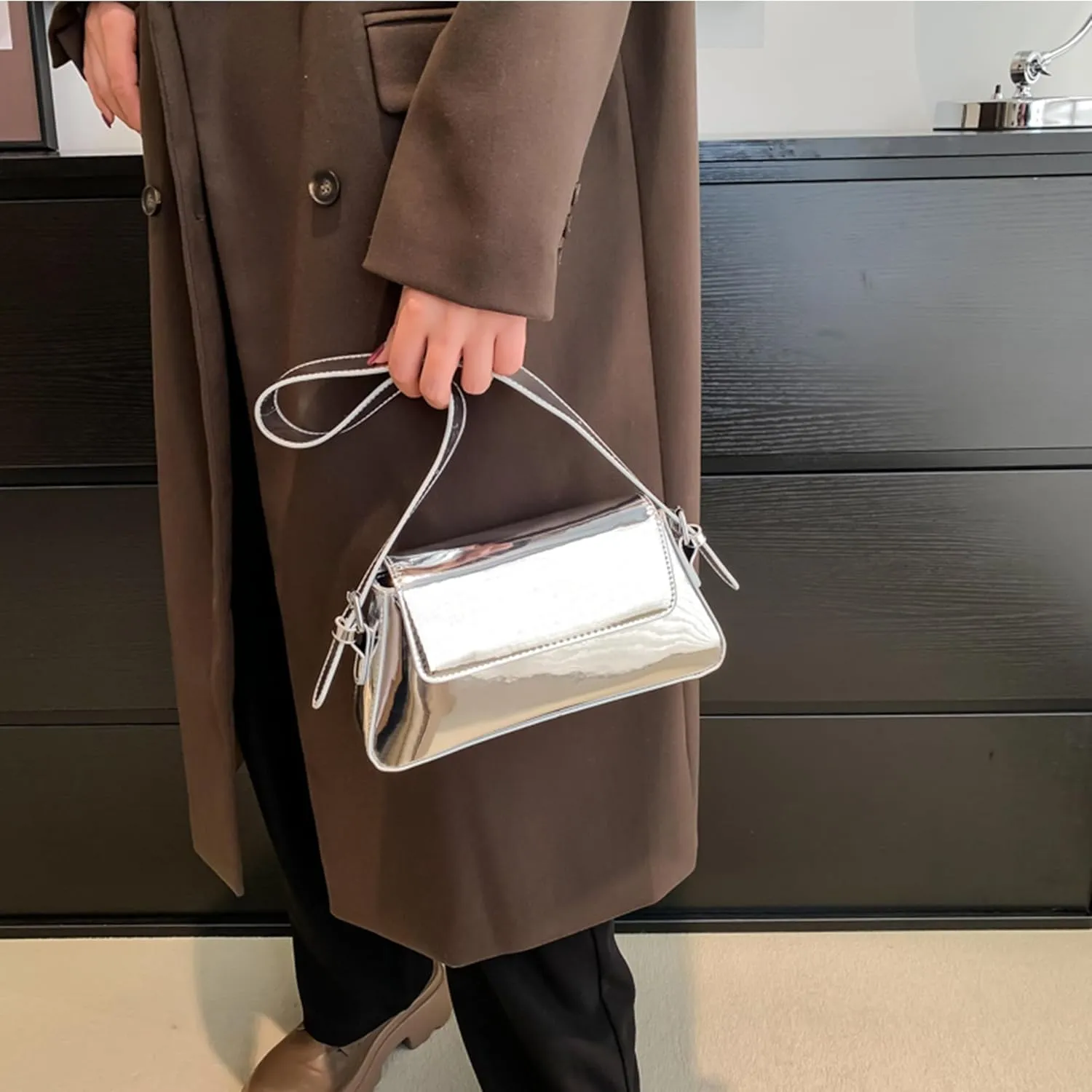 Women Small Shoulder Bag Cute Hobo Tote Handbag Evening Clutch Bag Y2k Sparkly Silver Purse for Party Prom Wedding