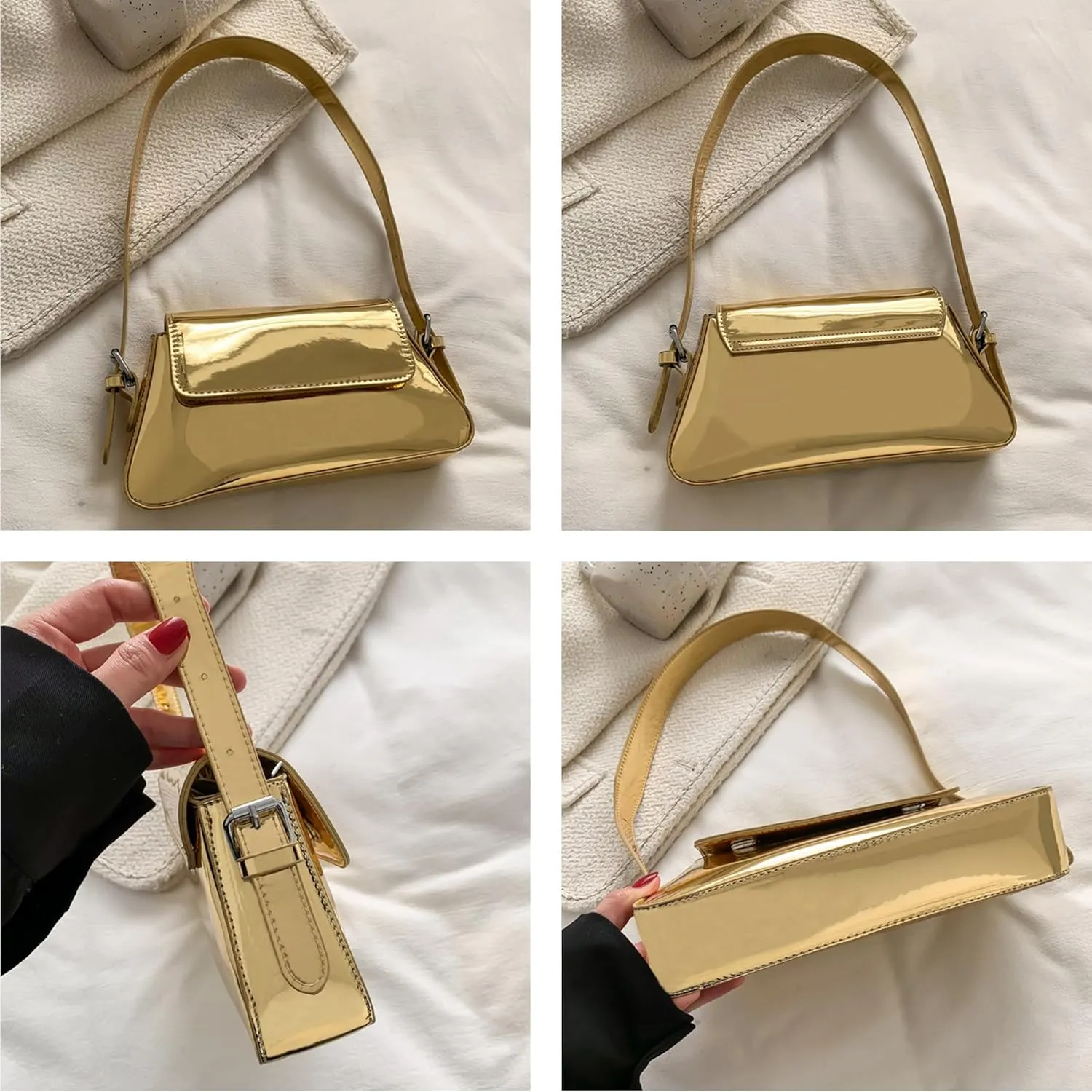 Women Small Shoulder Bag Cute Hobo Tote Handbag Evening Clutch Bag Y2k Sparkly Silver Purse for Party Prom Wedding