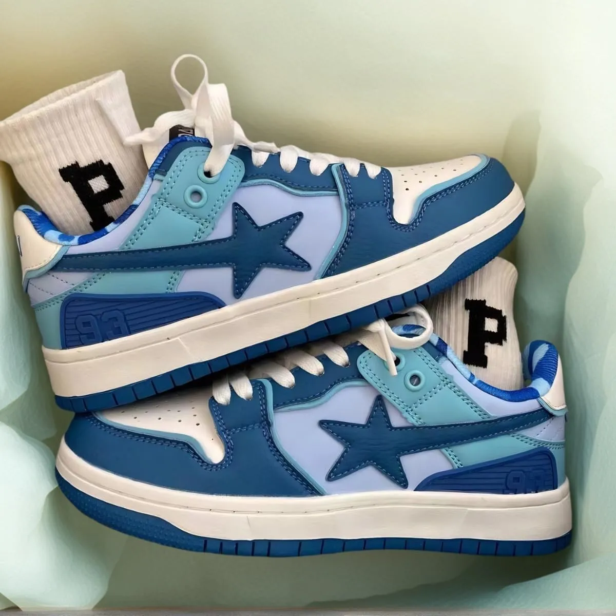 Women Y2K Skate Sneakers, Star Patch Chunky Trainers, Premium Leather Streetwear Teens Couple Matching Preppy Campus