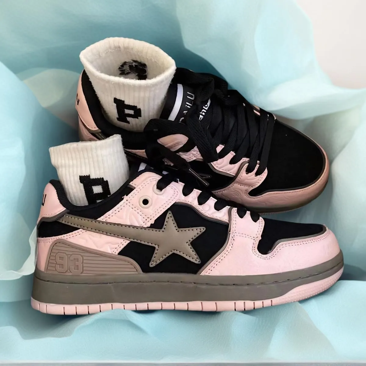 Women Y2K Skate Sneakers, Star Patch Chunky Trainers, Premium Leather Streetwear Teens Couple Matching Preppy Campus