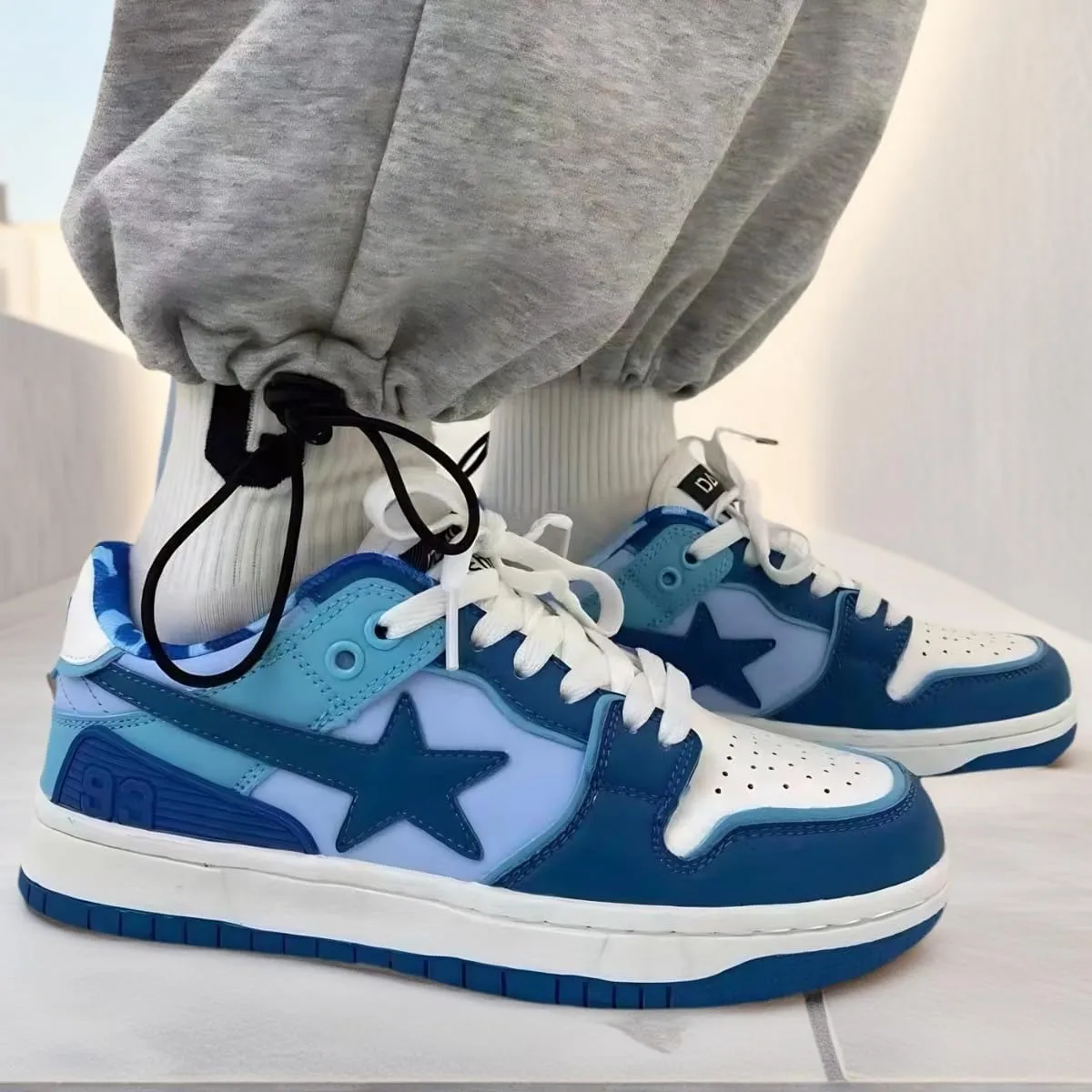 Women Y2K Skate Sneakers, Star Patch Chunky Trainers, Premium Leather Streetwear Teens Couple Matching Preppy Campus