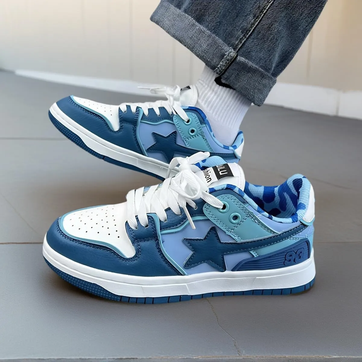 Women Y2K Skate Sneakers, Star Patch Chunky Trainers, Premium Leather Streetwear Teens Couple Matching Preppy Campus