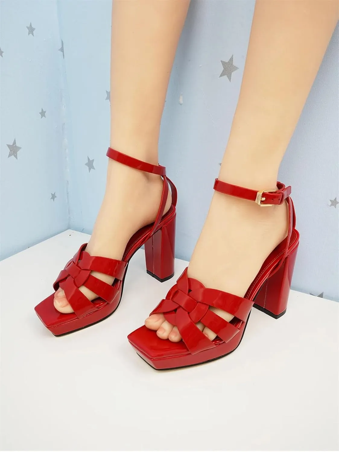 Women's 10cm Leather Sandals - Thick Heel Luxurious Party Shoes