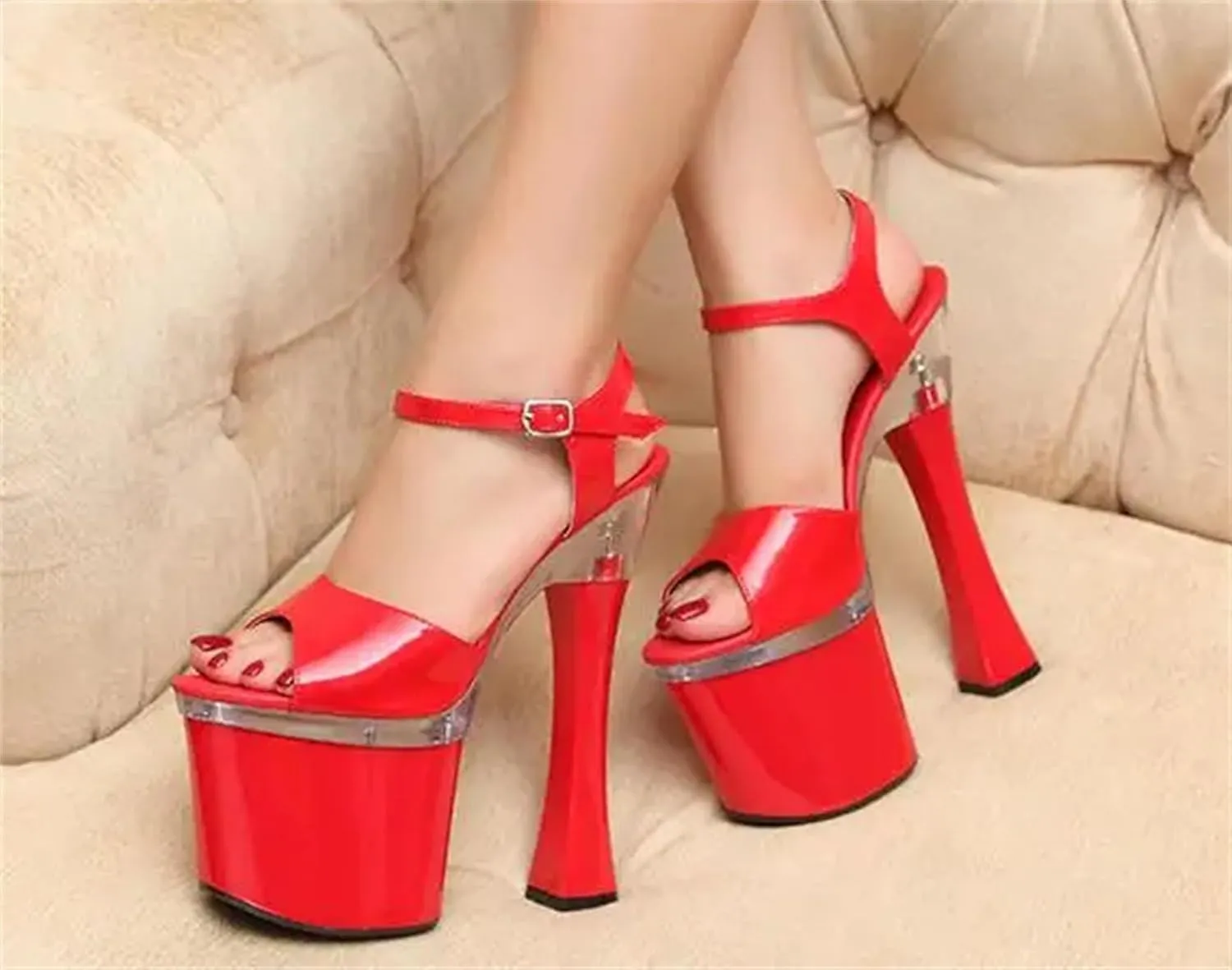 Women's 18cm Crystal Sandals - Cross dresser High-Heeled SM Shoes