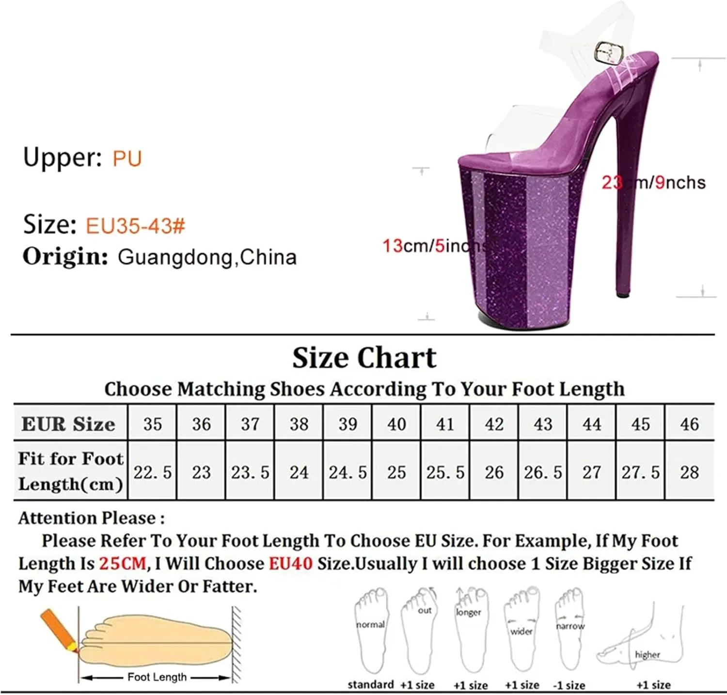 Women's 9"/23cm Crystal Sandals - Wrap Platform Pole Dance Sexy Shoes