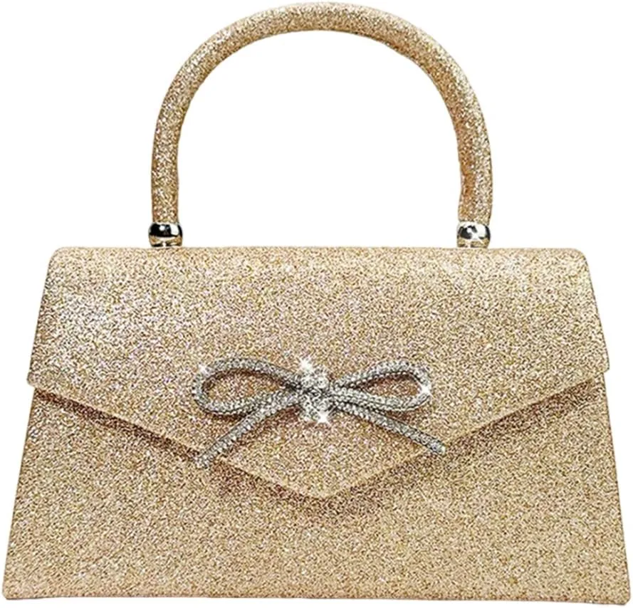Women’s Bows Evening Bag – Sparkly Rhinestone Clutch Purse, Glitter Top Handle Bag for Weddings, Parties, and Prom