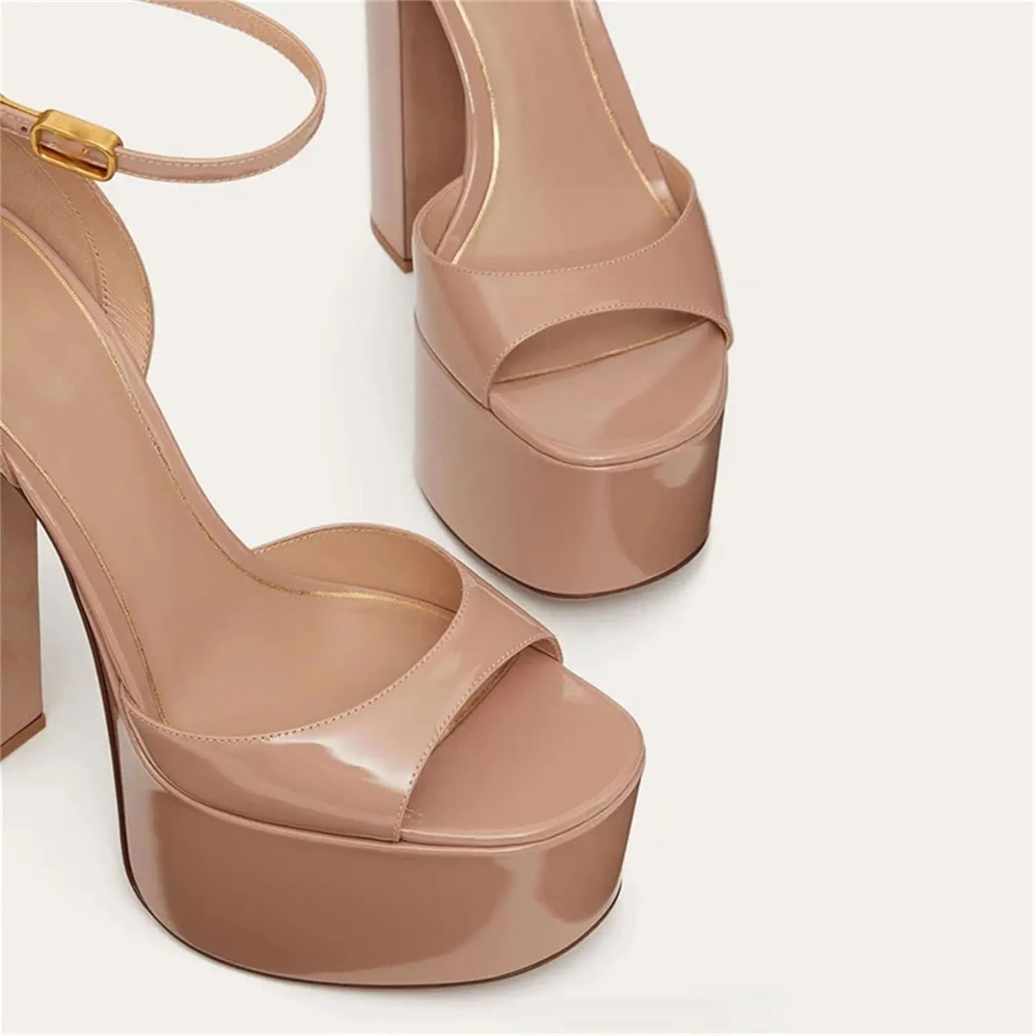 Women's Chunky Heel Sandals - Peep Toe Ankle Strap Western Style Shoes