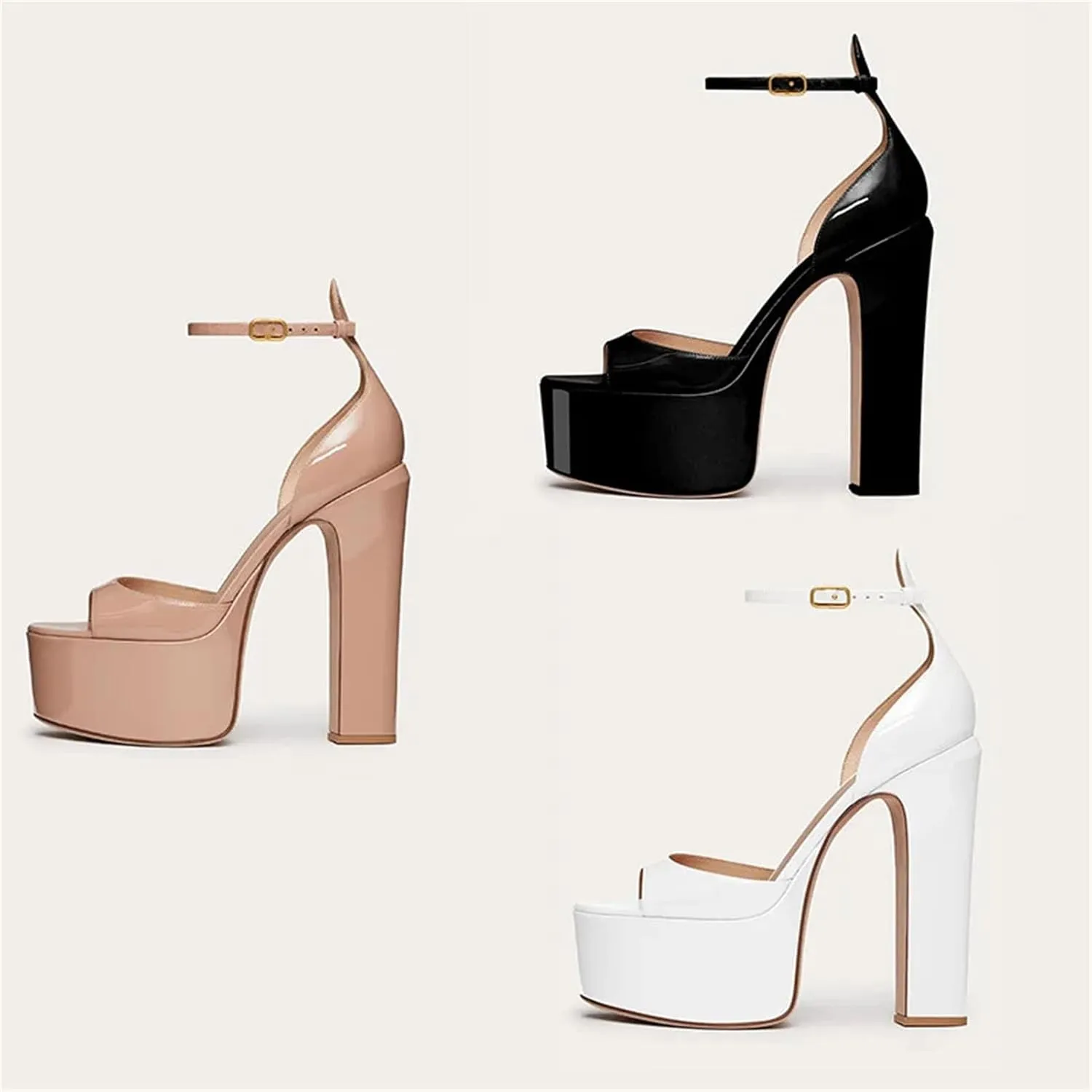 Women's Chunky Heel Sandals - Peep Toe Ankle Strap Western Style Shoes