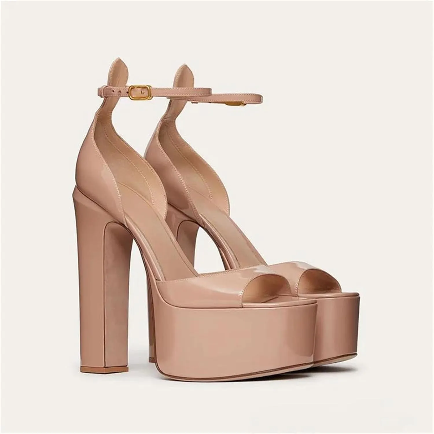 Women's Chunky Heel Sandals - Peep Toe Ankle Strap Western Style Shoes