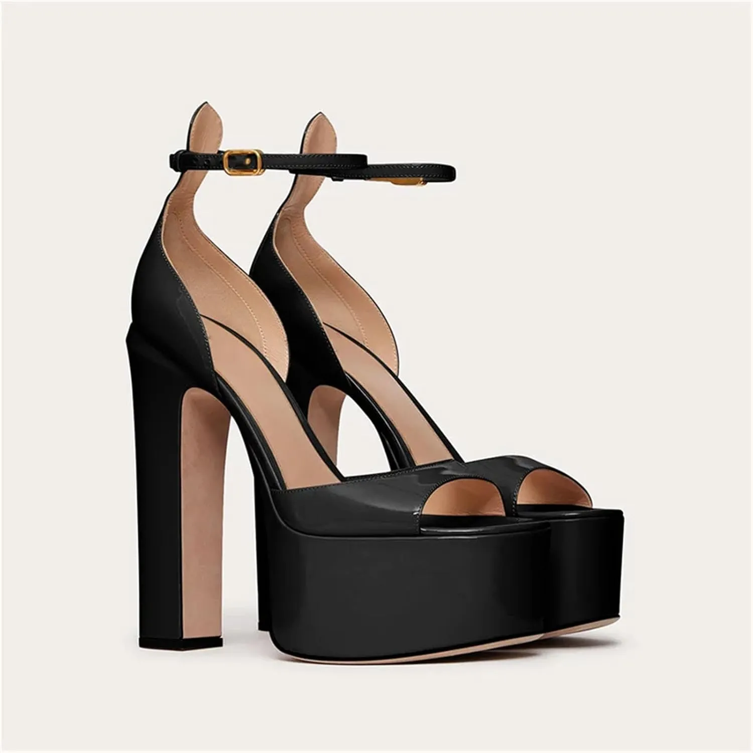Women's Chunky Heel Sandals - Peep Toe Ankle Strap Western Style Shoes