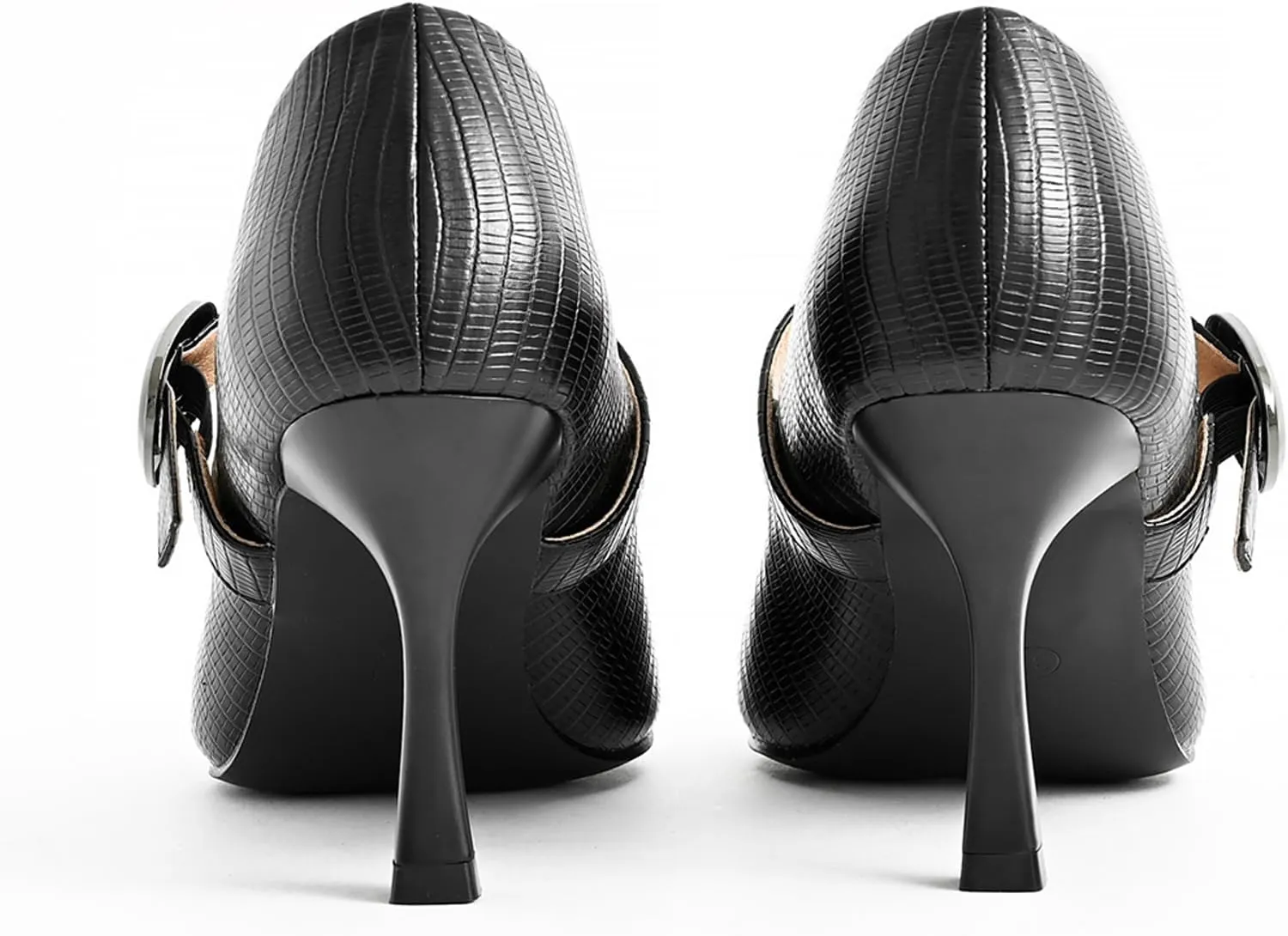 Women's Closed Pointed Toe Kitten Heel Mary Jane Pumps Elegant Leather Embossed Adjustable Buckle Strap Fashion Dress High Heels 3.15 Inch Stiletto Work Shoes