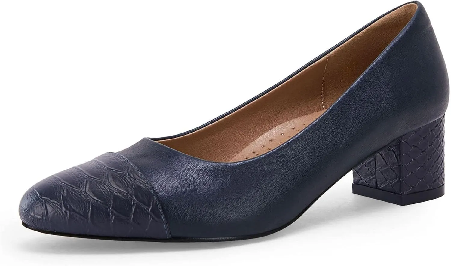 Women's Closed Toe Pumps Snakeskin Slip on Block Low Chunky Heel Business Party Office Dress Shoes