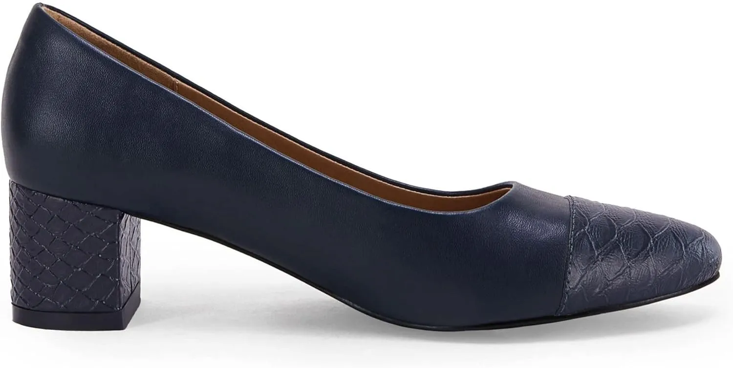 Women's Closed Toe Pumps Snakeskin Slip on Block Low Chunky Heel Business Party Office Dress Shoes