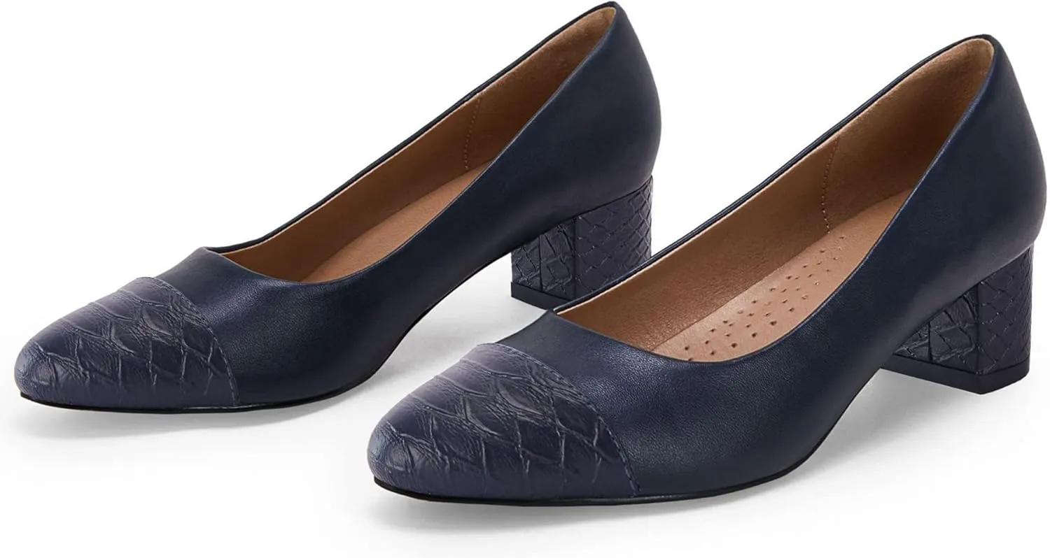 Women's Closed Toe Pumps Snakeskin Slip on Block Low Chunky Heel Business Party Office Dress Shoes