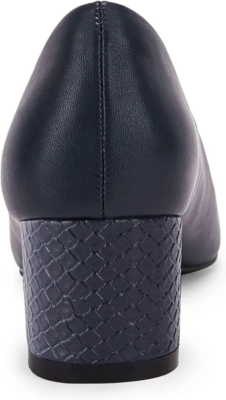 Women's Closed Toe Pumps Snakeskin Slip on Block Low Chunky Heel Business Party Office Dress Shoes