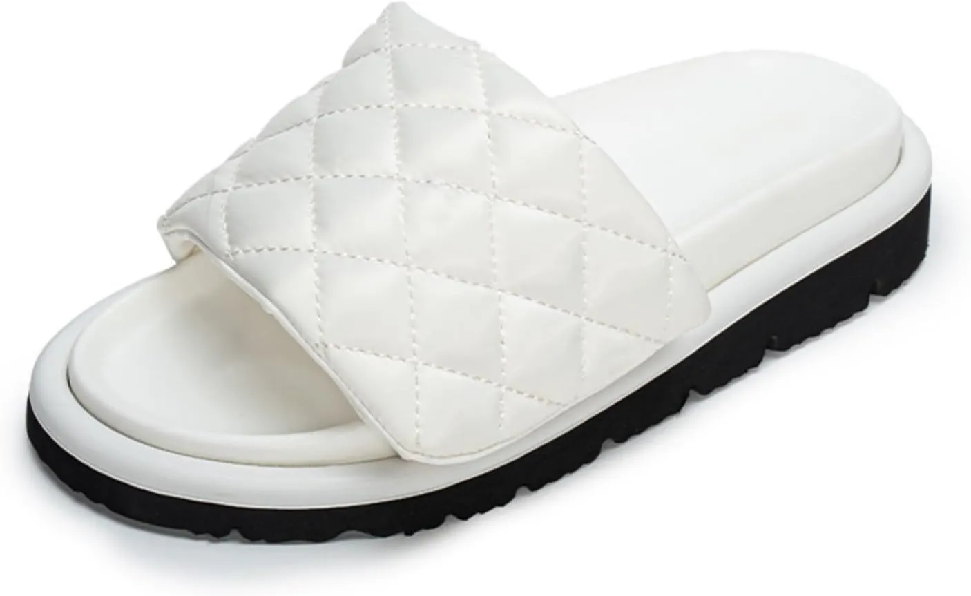 Women'S Comfort Slide Sandals Fashion Adjustable Pillow Strap Leather Flat Sandals