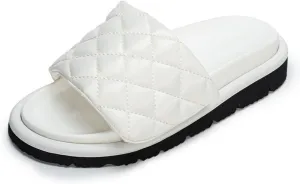 Women'S Comfort Slide Sandals Fashion Adjustable Pillow Strap Leather Flat Sandals