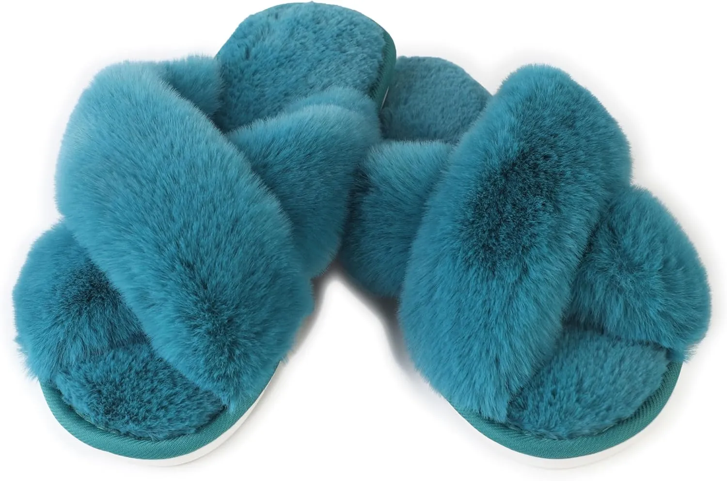 Women's Cross Band fluffy Slippers, Lady Soft Plush Faux Rabbit Fur Furry Cozy Open Toe House Indoor Warm Slippers